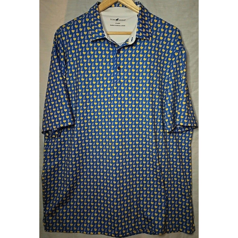 Horn Legend Bamboo Charchoal Polo Shirt Mens XL Blue Geometric Golf Stretch - Picture 1 of 9